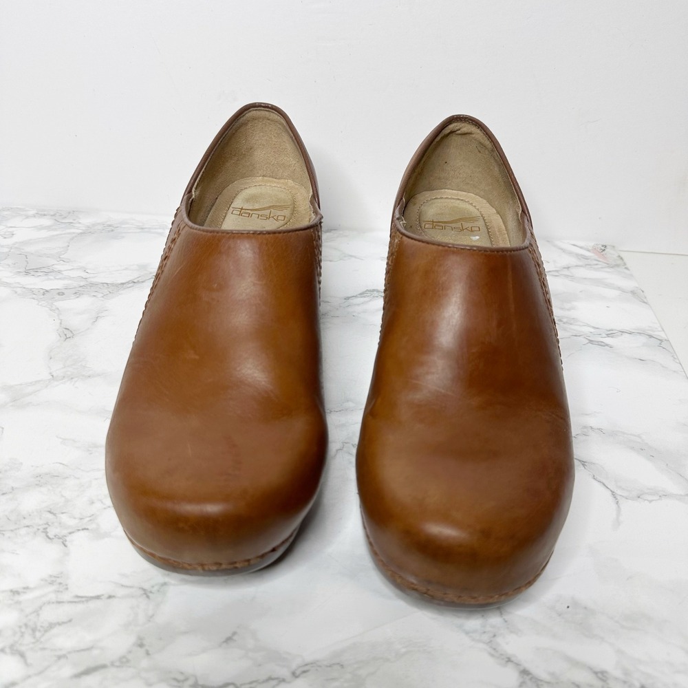 Dansko Cognac Leather Slip-On Clogs - Picture 2 of 6